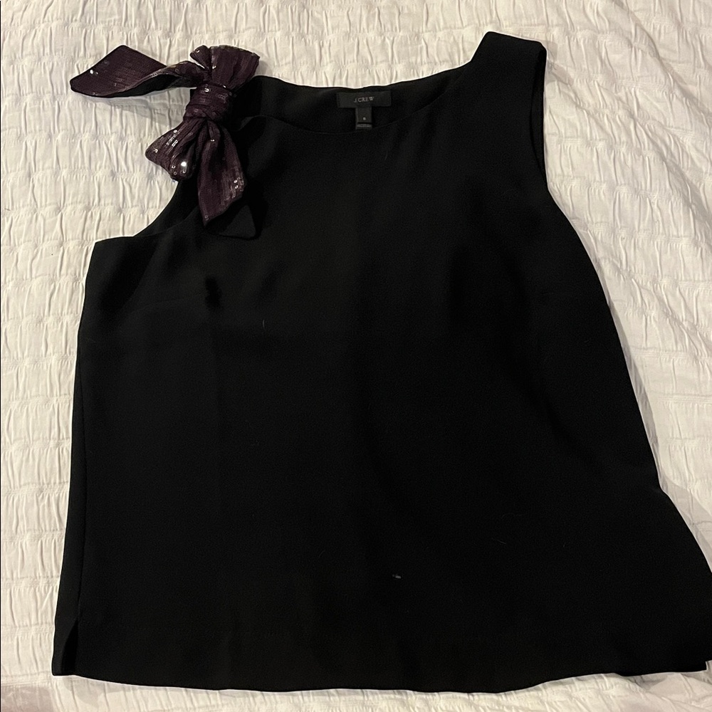 J. Crew Black Blouse with Purple Bow Accent